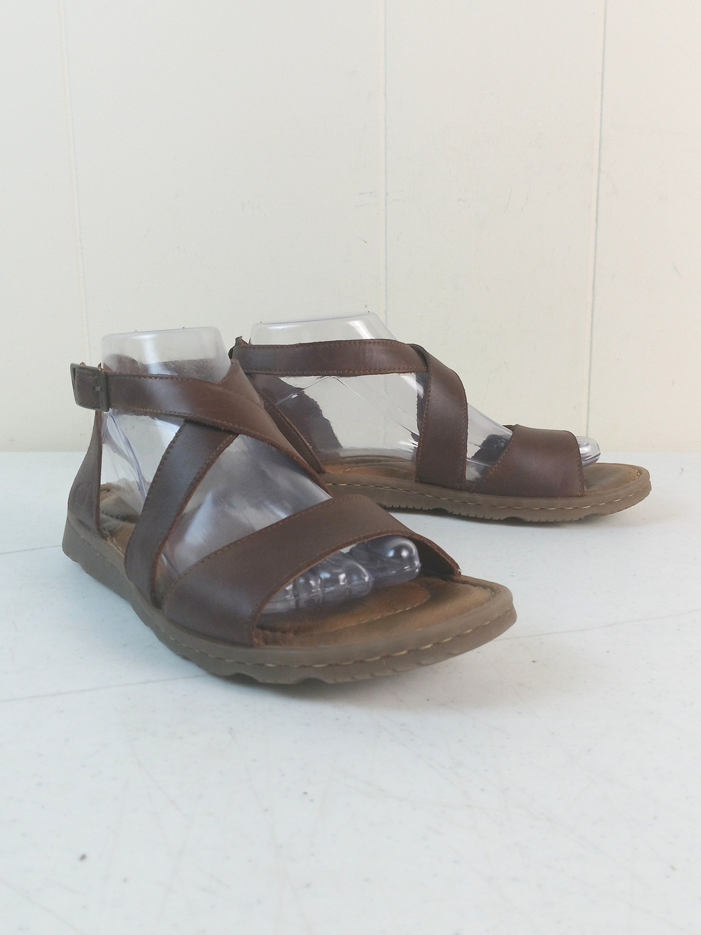 Born Brown Leather Strappy Flat Sandals